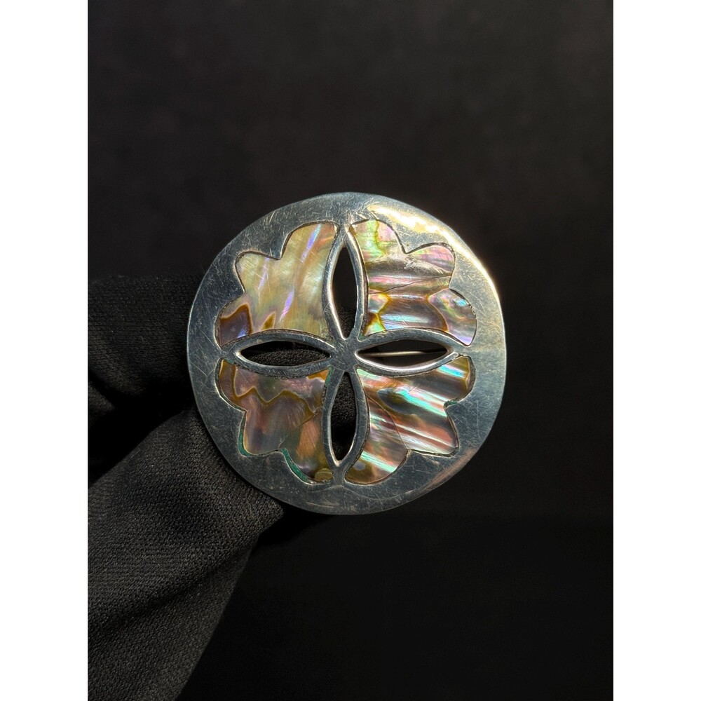Taxco EMI Sterling Silver Abalone Sand Dollar Brooch Pendant Mexico